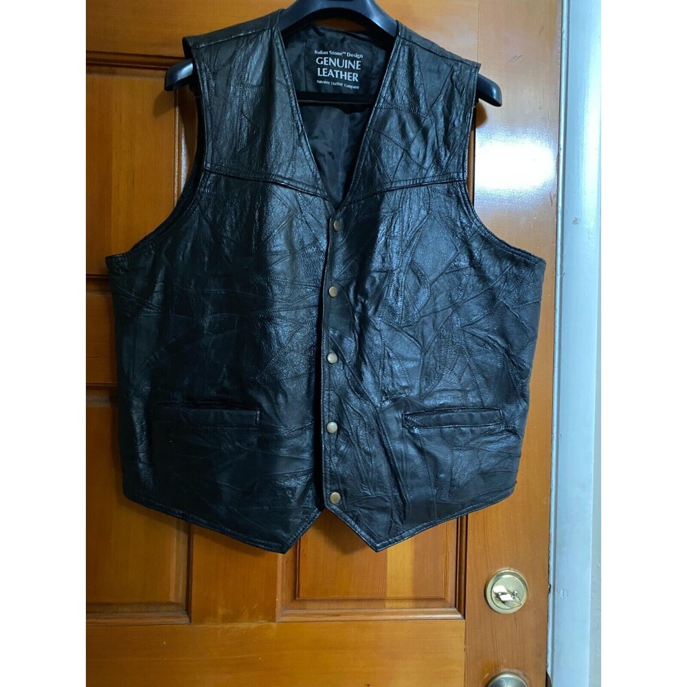 Navarre Leather Co. Mens Patchwork Vest/Black SZ 2XL/Big Guy/NWOT